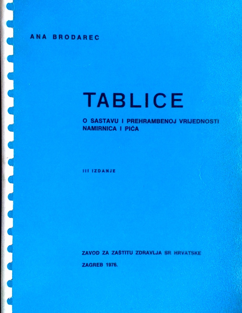 TABLICE O SASTAVU I PREHRAMBENOJ VRIJEDNOSTI NAMIRNICA I PIĆA