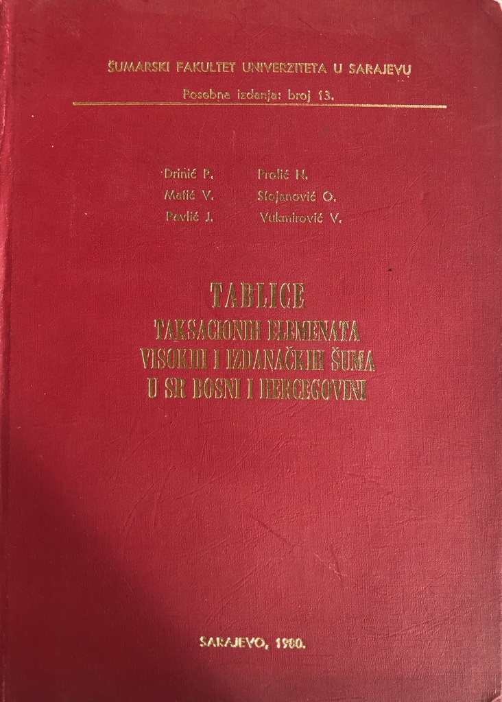 TABLICE TAKSACIONIH ELEMENATA VISOKIH I IZDANAČKIH ŠUMA U SR BIH