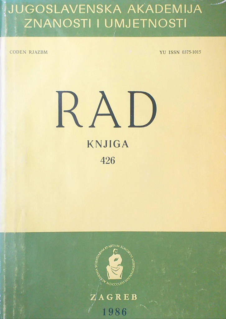 RAD JUGOSLAVENSKE AKADEMIJE ZNANOSTI I UMJETNOSTI - KNJIGA 426